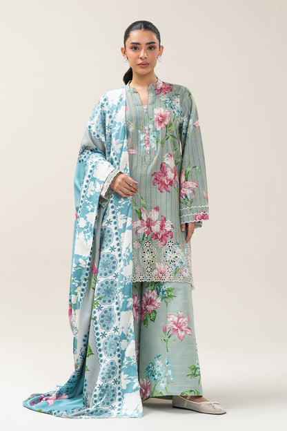 3 PIECE EMBROIDERED KHADDI JACQUARD SUIT-SMOKEY GREEN