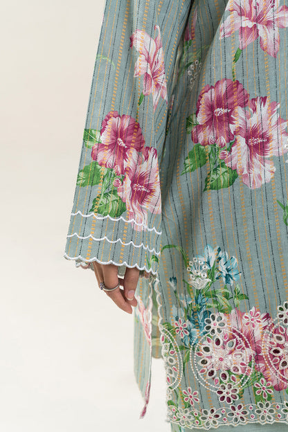 3 PIECE EMBROIDERED KHADDI JACQUARD SUIT-SMOKEY GREEN