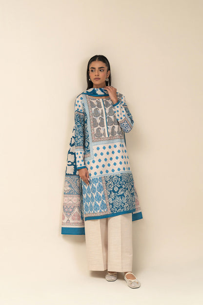 2 PIECE PRINTED SLUB KHADDAR SUIT-IVORY DEPTH (UNSTITCHED)