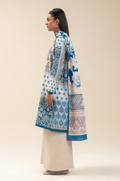 3 PIECE PRINTED SLUB KHADDAR SUIT-IVORY DEPTH (UNSTITCHED)