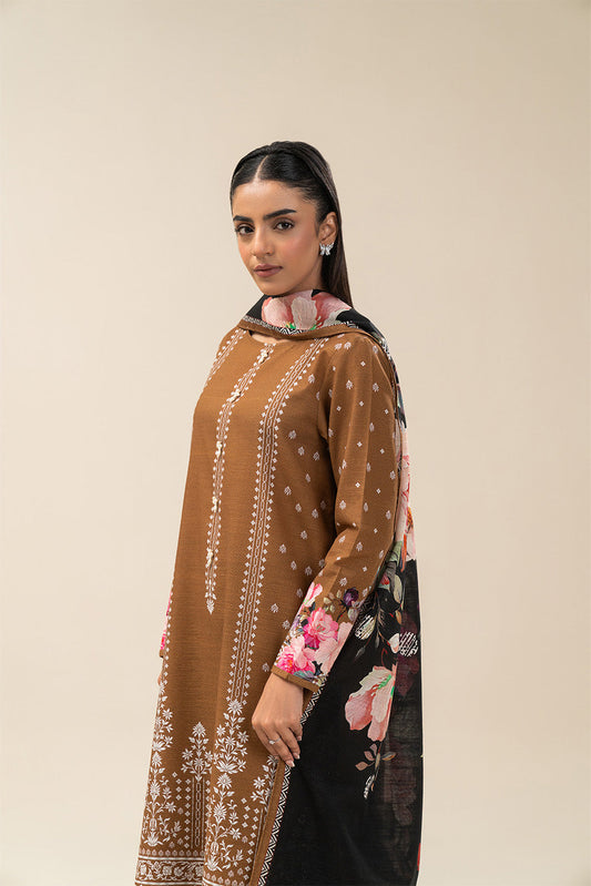 2 PIECE PRINTED SLUB KHADDAR SUIT-RUSSET MIST (UNSTITCHED)