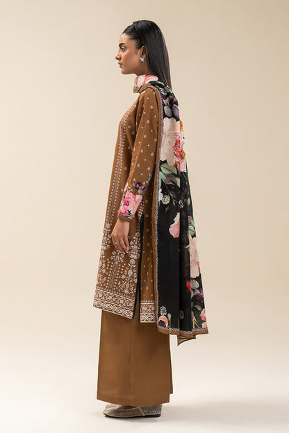 2 PIECE PRINTED SLUB KHADDAR SUIT-RUSSET MIST (UNSTITCHED)