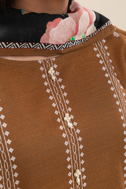 2 PIECE PRINTED SLUB KHADDAR SUIT-RUSSET MIST (UNSTITCHED)