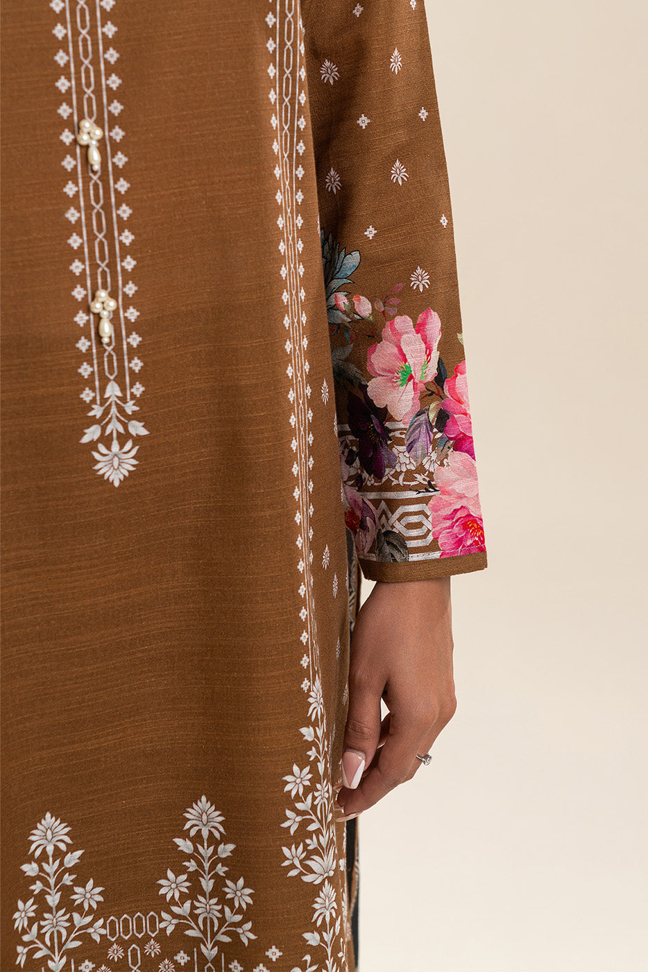 2 PIECE PRINTED SLUB KHADDAR SUIT-RUSSET MIST (UNSTITCHED)
