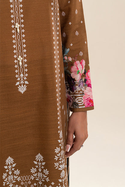2 PIECE PRINTED SLUB KHADDAR SUIT-RUSSET MIST (UNSTITCHED)