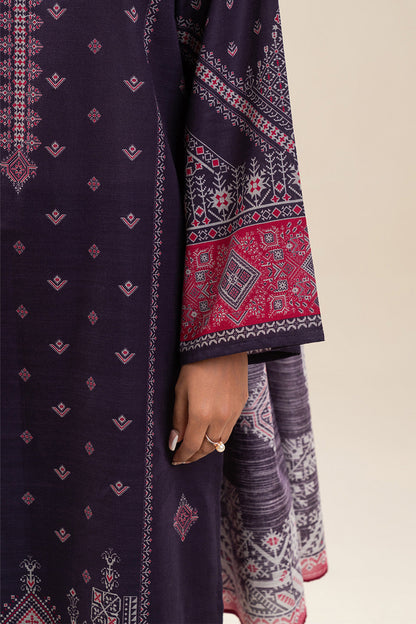 3 PIECE PRINTED SLUB KHADDAR SUIT-DEEP INDIGO (UNSTITCHED)