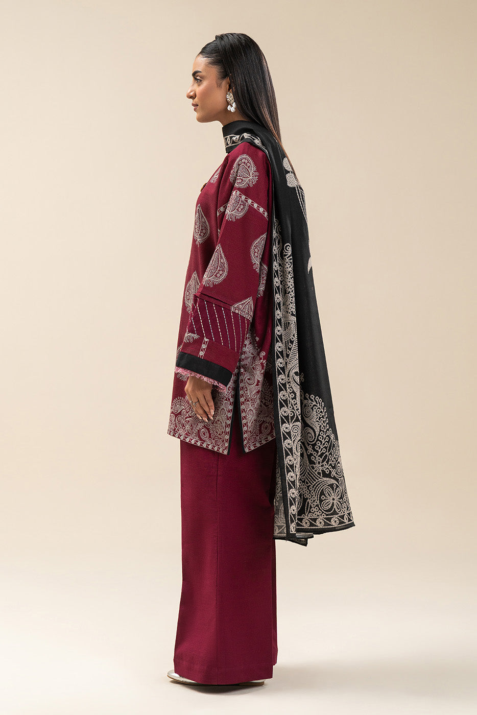 2 PIECE PRINTED SLUB KHADDAR SUIT-GARNET GLINT (UNSTITCHED)