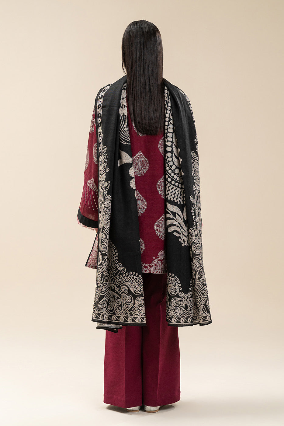 2 PIECE PRINTED SLUB KHADDAR SUIT-GARNET GLINT (UNSTITCHED)