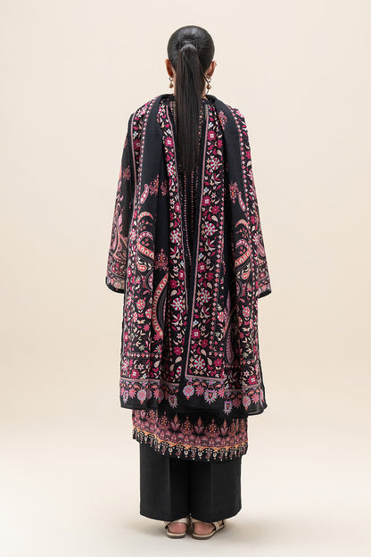 3 PIECE PRINTED SLUB KHADDAR SUIT-EBONY BLING