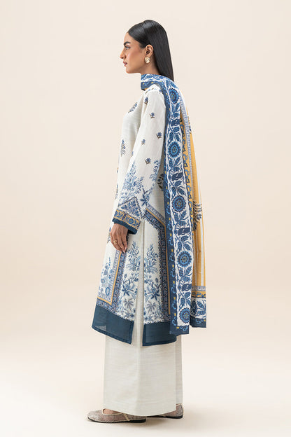 3 PIECE PRINTED SLUB KHADDAR SUIT-WHISPER WHITE