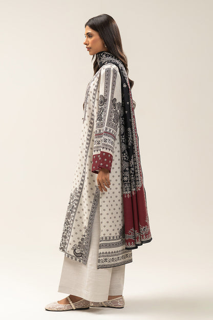 3 PIECE PRINTED SLUB KHADDAR SUIT-COCONUT PEARL (UNSTITCHED)