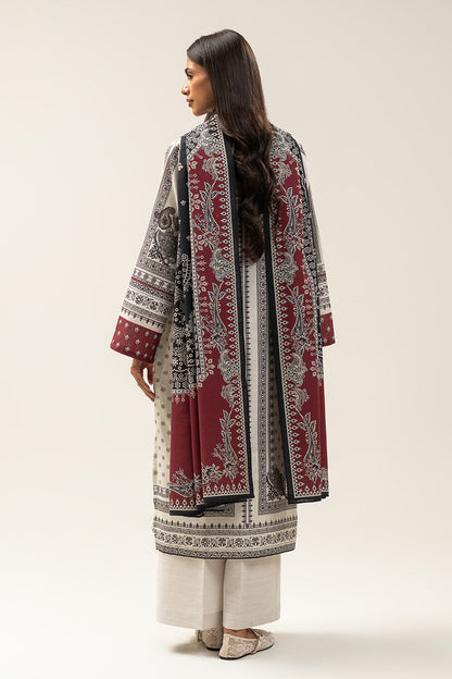 3 PIECE PRINTED SLUB KHADDAR SUIT-COCONUT PEARL (UNSTITCHED)