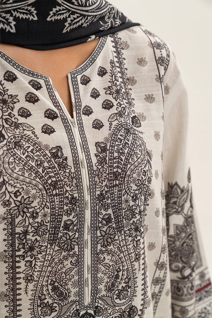 3 PIECE PRINTED SLUB KHADDAR SUIT-COCONUT PEARL (UNSTITCHED)