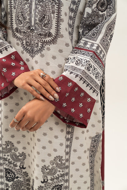 3 PIECE PRINTED SLUB KHADDAR SUIT-COCONUT PEARL (UNSTITCHED)