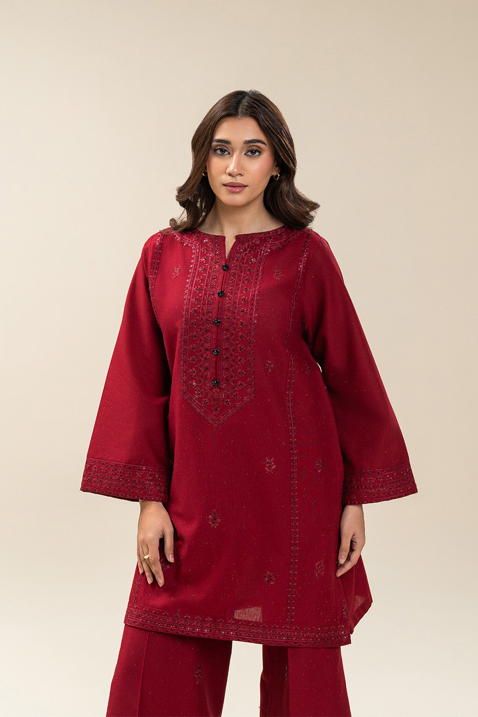 2 PIECE EMBROIDERED MULTI NAPS SUIT-SCARLET MUSE (UNSTITCHED)