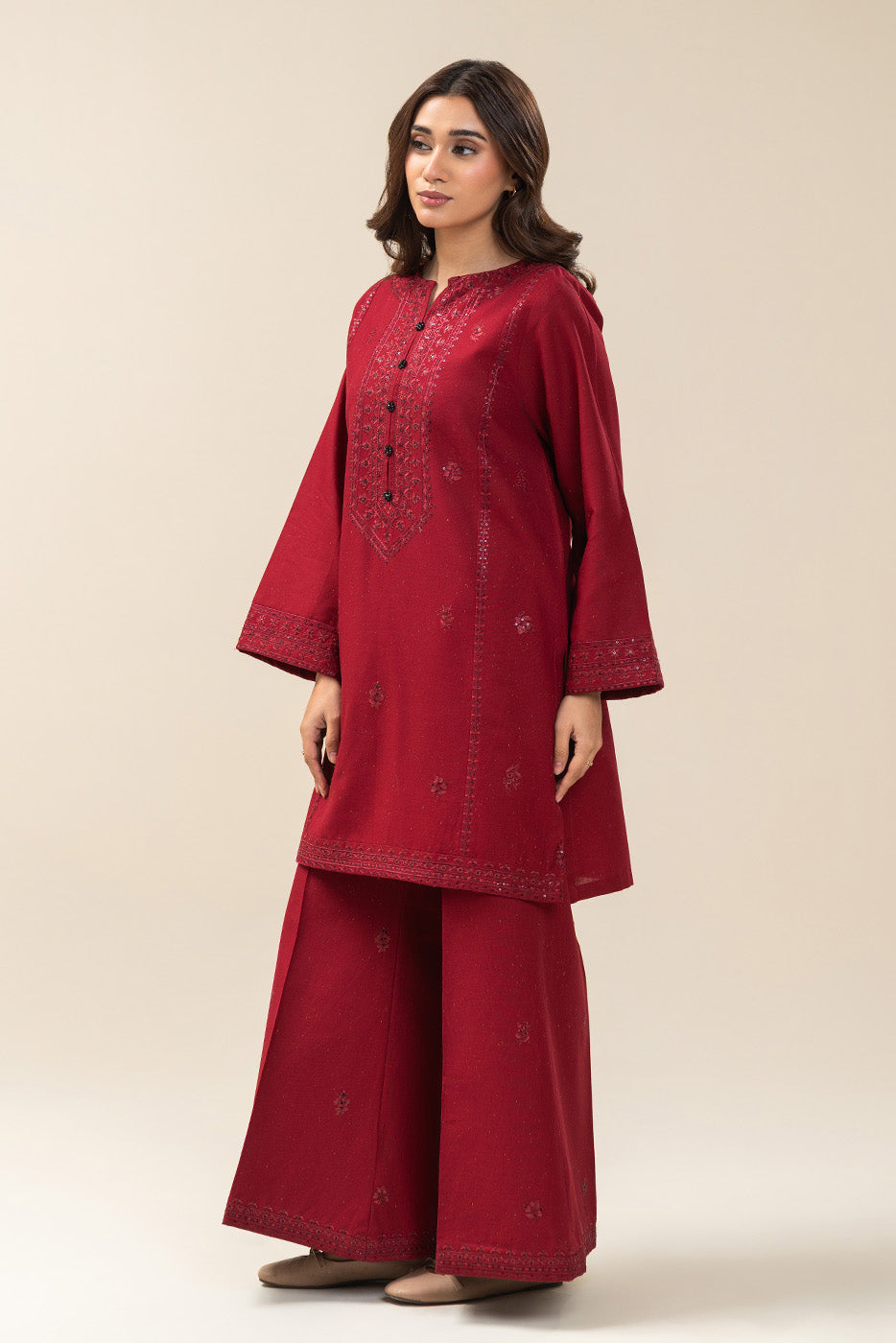 2 PIECE EMBROIDERED MULTI NAPS SUIT-SCARLET MUSE (UNSTITCHED)