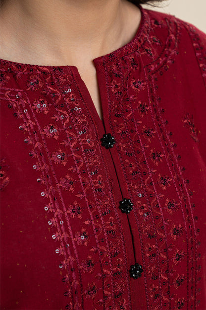 2 PIECE EMBROIDERED MULTI NAPS SUIT-SCARLET MUSE (UNSTITCHED)
