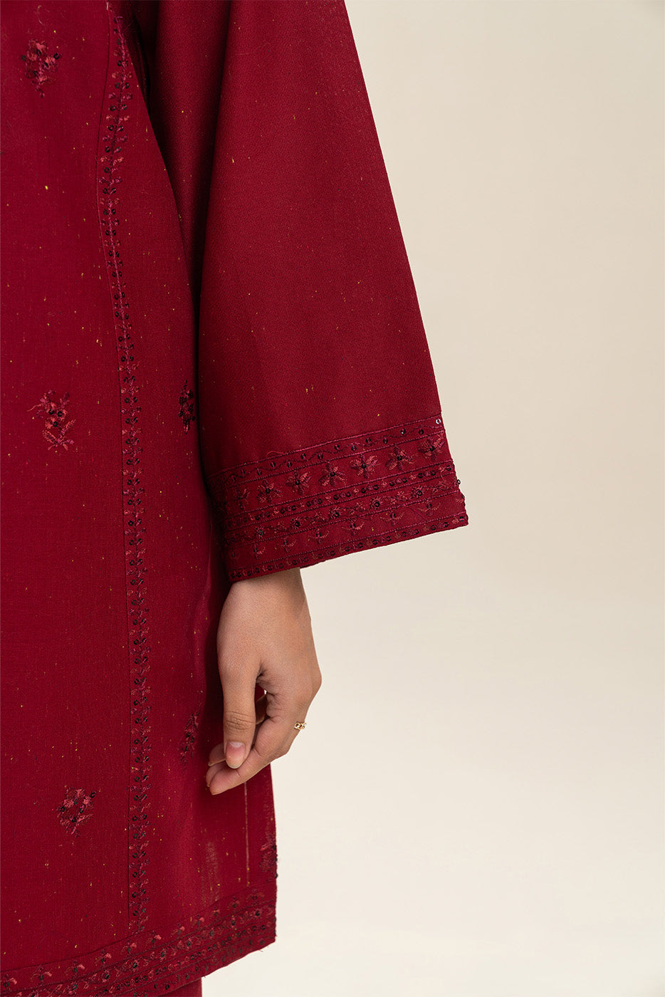 2 PIECE EMBROIDERED MULTI NAPS SUIT-SCARLET MUSE (UNSTITCHED)