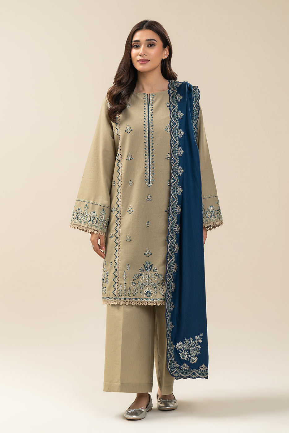 3 PIECE EMBROIDERED MULTI NAPS SUIT-TAUPE MIST (UNSTITCHED)