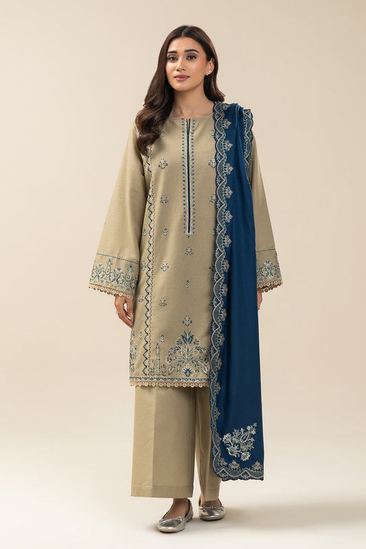 3 PIECE EMBROIDERED MULTI NAPS SUIT-TAUPE MIST (UNSTITCHED)