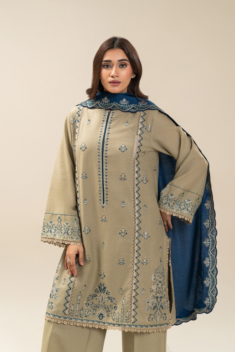 3 PIECE EMBROIDERED MULTI NAPS SUIT-TAUPE MIST (UNSTITCHED)