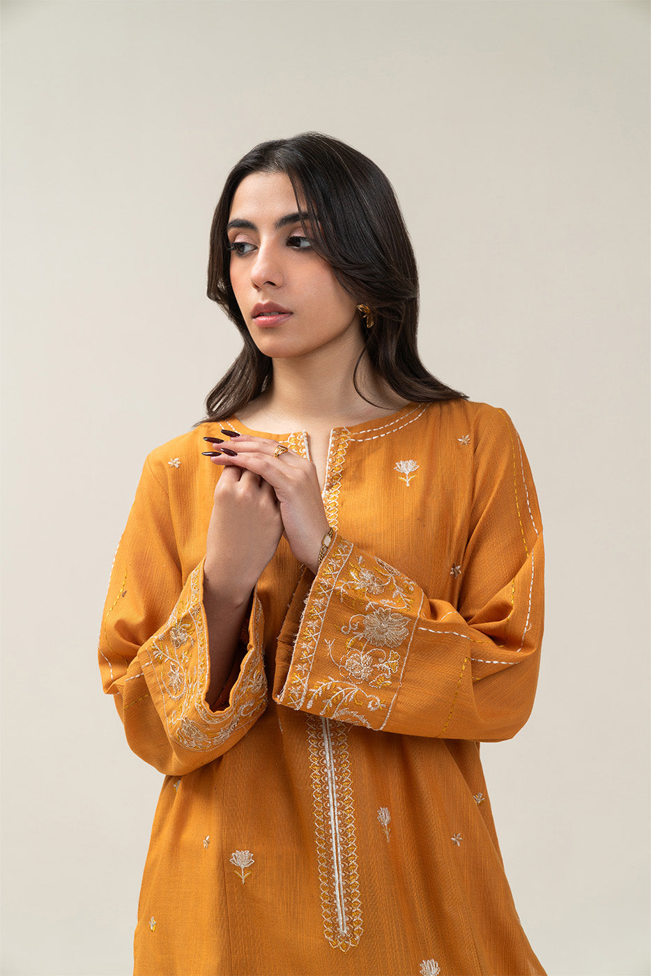2 PIECE EMBROIDERED SLUB KHADDAR SUIT-DAFFODIL MUSK SUIT