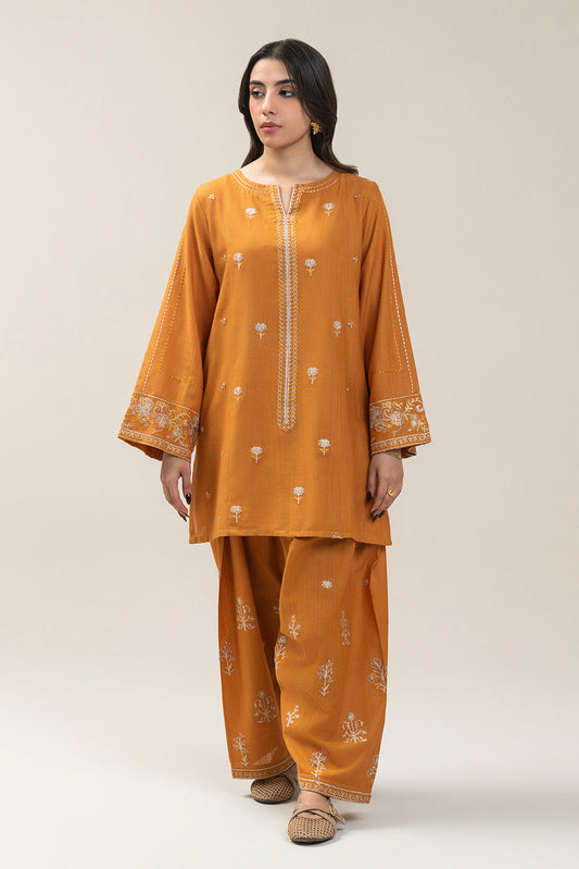 2 PIECE EMBROIDERED SLUB KHADDAR SUIT-DAFFODIL MUSK SUIT