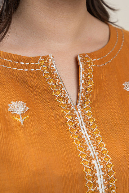 2 PIECE EMBROIDERED SLUB KHADDAR SUIT-DAFFODIL MUSK SUIT