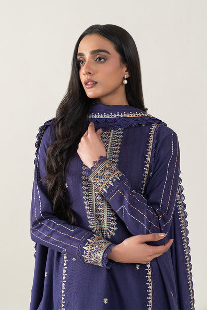 3 PIECE EMBROIDERED SLUB KHADDAR SUT-MAUVE HUES (UNSTITCHED)