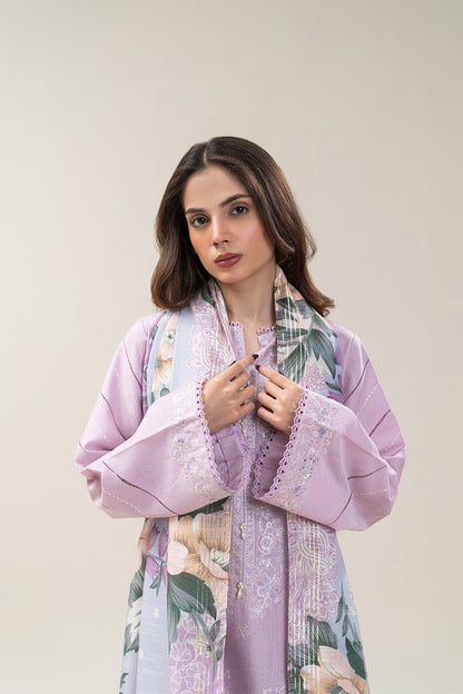 3 PIECE EMBROIDERED SLUB KHADDAR SUIT-LILAC DREAM (UNSTITCHED)