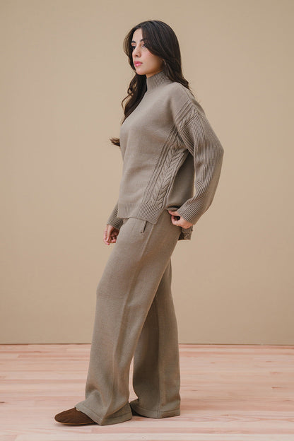 MOCK NECK CABLE-KNIT PULLOVER