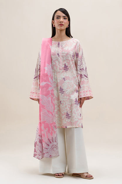 3 PIECE PRINTED LAWN SUIT-COLOR CRUSH (UNSTITCHED)