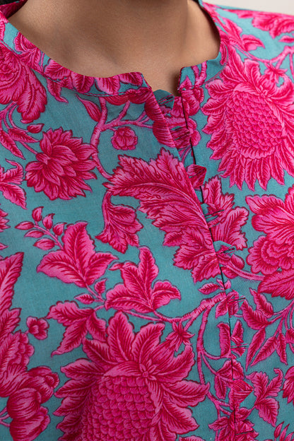 2 PIECE PRINTED LAWN SUIT-CERULEAN GLEAM (UNSTITCHED)