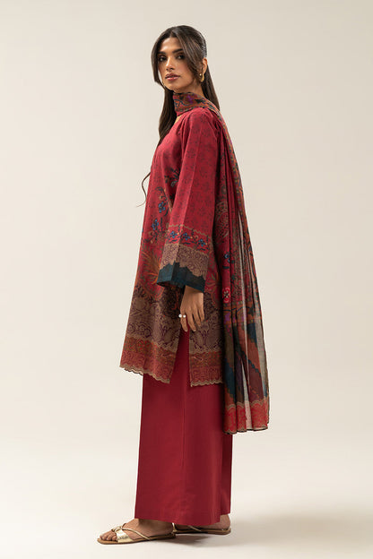 3 PIECE PRINTED LAWN SUIT-RED PEPPER (UNSTITCHED)
