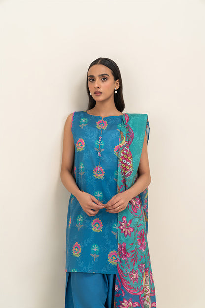 3 PIECE PRINTED LAWN SUIT-AZURE MELLOW (UNSTITCHED)