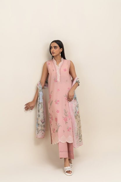 3 PIECE EMBROIDERED LAWN SUIT-FLORET PINK (UNSTITCHED)