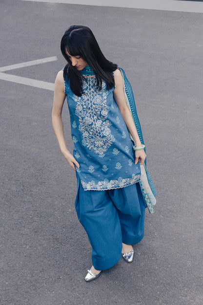 3 PIECE EMBROIDERED SLUB KHADDAR SUIT-COOL ROYALE (UNSTITCHED)
