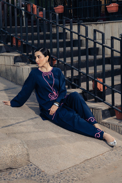 2 PIECE EMBROIDERED TWO WAY SLUB SUIT (PRET)