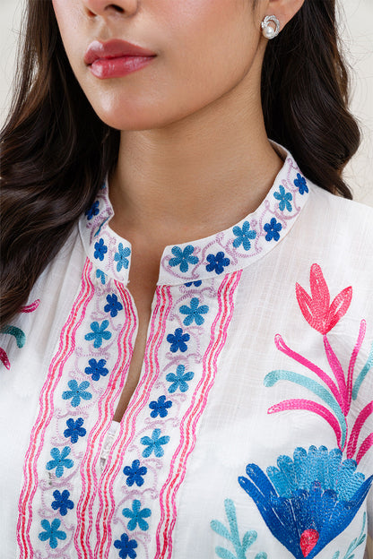 EMBROIDERED SLUB LAWN SHIRT (PRET)