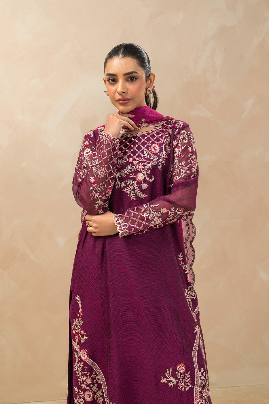 2 PIECE EMBROIDERED ORGANZA SUIT (LUXURY-PRET)