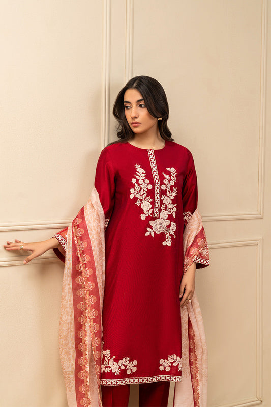 2 PIECE EMBROIDERED TWO TONE SUIT (PRET)