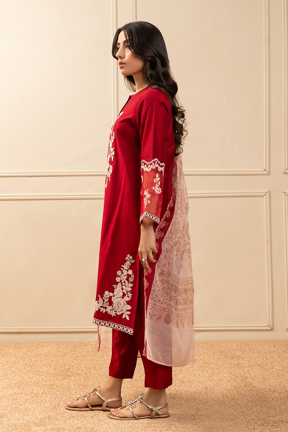 3 PIECE EMBROIDERED TWO TONE SUIT (PRET)