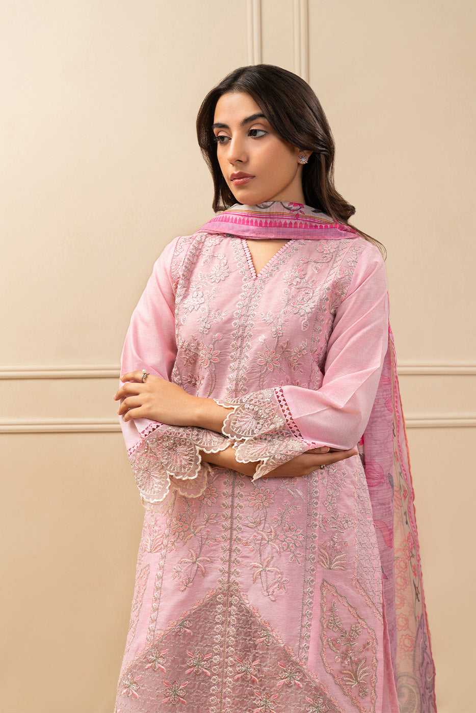 2 PIECE EMBROIDERED SPACE DYED SUIT (PRET)
