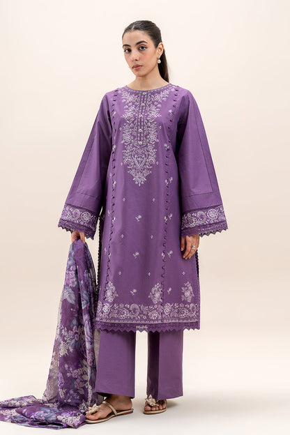 3 PIECE EMBROIDERED LAWN SUIT-FLORAL MAUVE (UNSTITCHED)