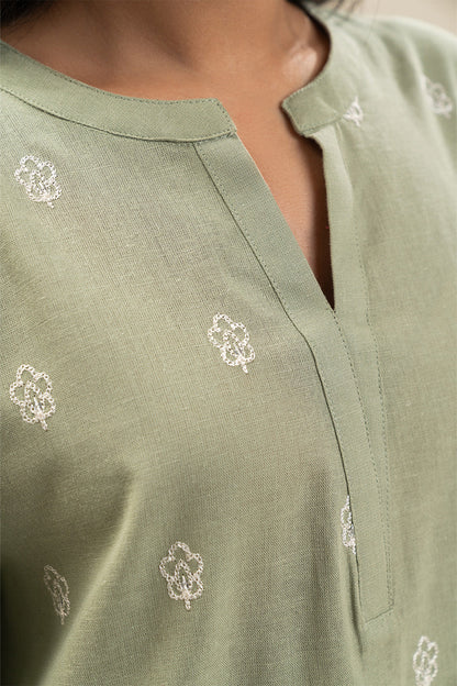 2 PIECE EMBROIDERED COTTON LINEN SUIT (PRET)
