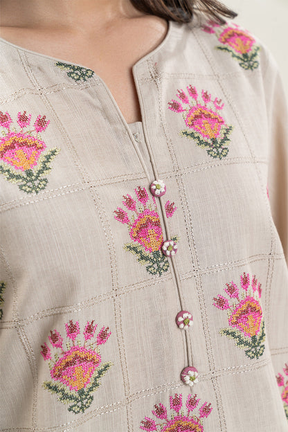 2 PIECE EMBROIDERED SLUB KHADDAR SUIT (PRET)