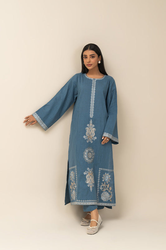 2 PIECE EMBROIDERED TWO WAY SLUB SUIT (PRET)